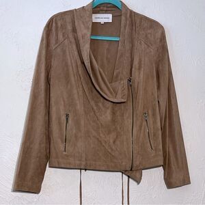Cupcakes and Cashmere  Moto Zip Jacket Large Faux Suede SZ L Tan